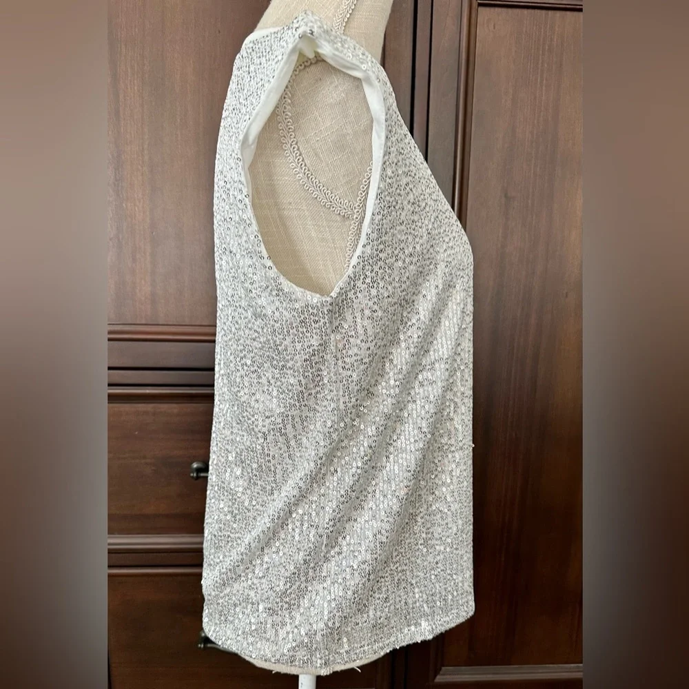 New White/silver Sequin Top with Shoulder Pads - Picture 7 of 10